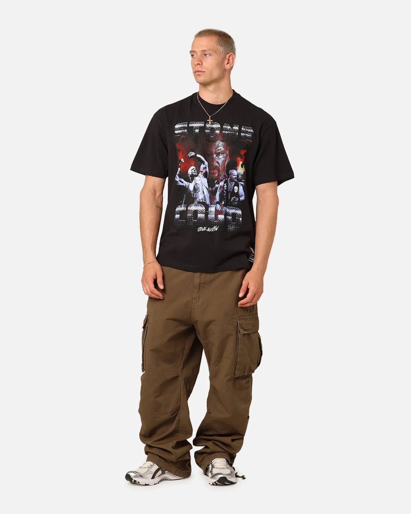 Mitchell & Ness X WWE Stone Cold Steve Austin Stone Cold T-Shirt Overdyed Black casual and comfortable