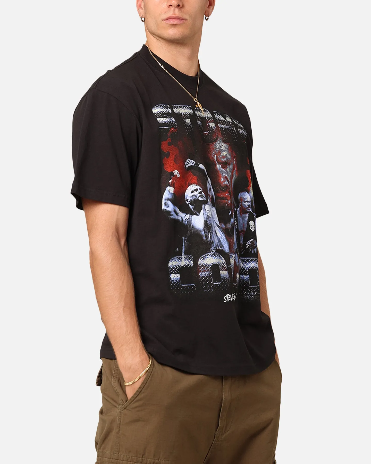 Mitchell & Ness X WWE Stone Cold Steve Austin Stone Cold T-Shirt Overdyed Black Flexible Neckline Personalized