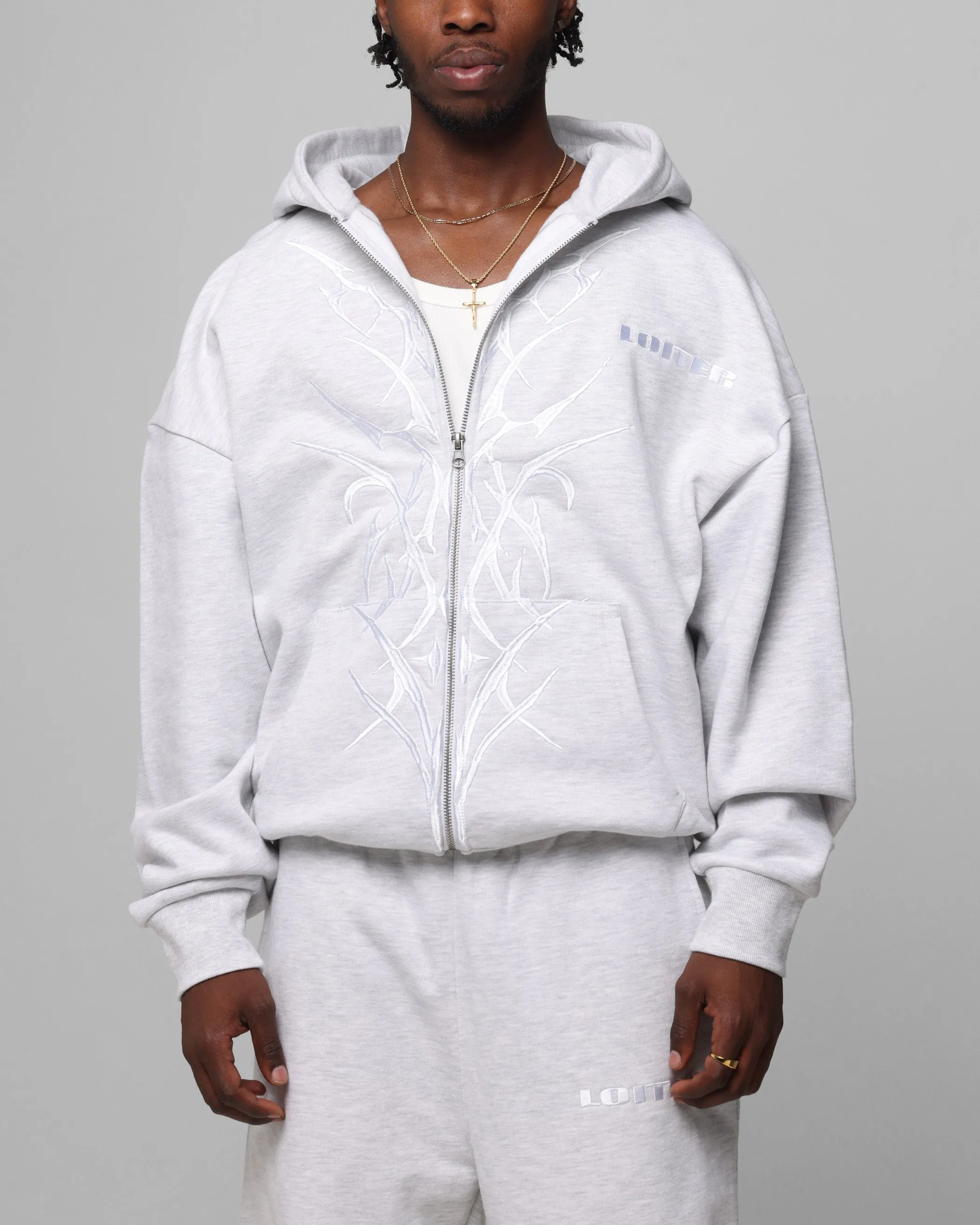 Fashion Day Hidden pockets Loiter Blood Born Zip Hoodie Grey Marle