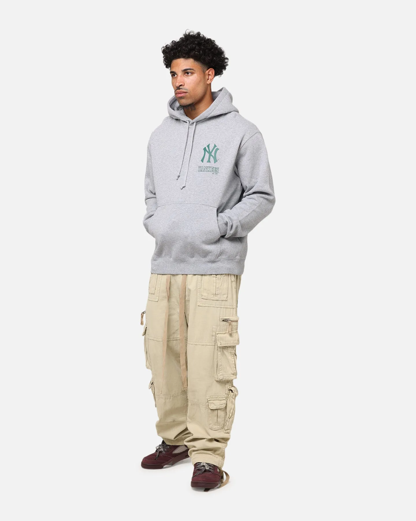 Durable Stitching Eco Friendly Dye Majestic Athletic New York Yankees Murcer Arch Hoodie Grey Marle