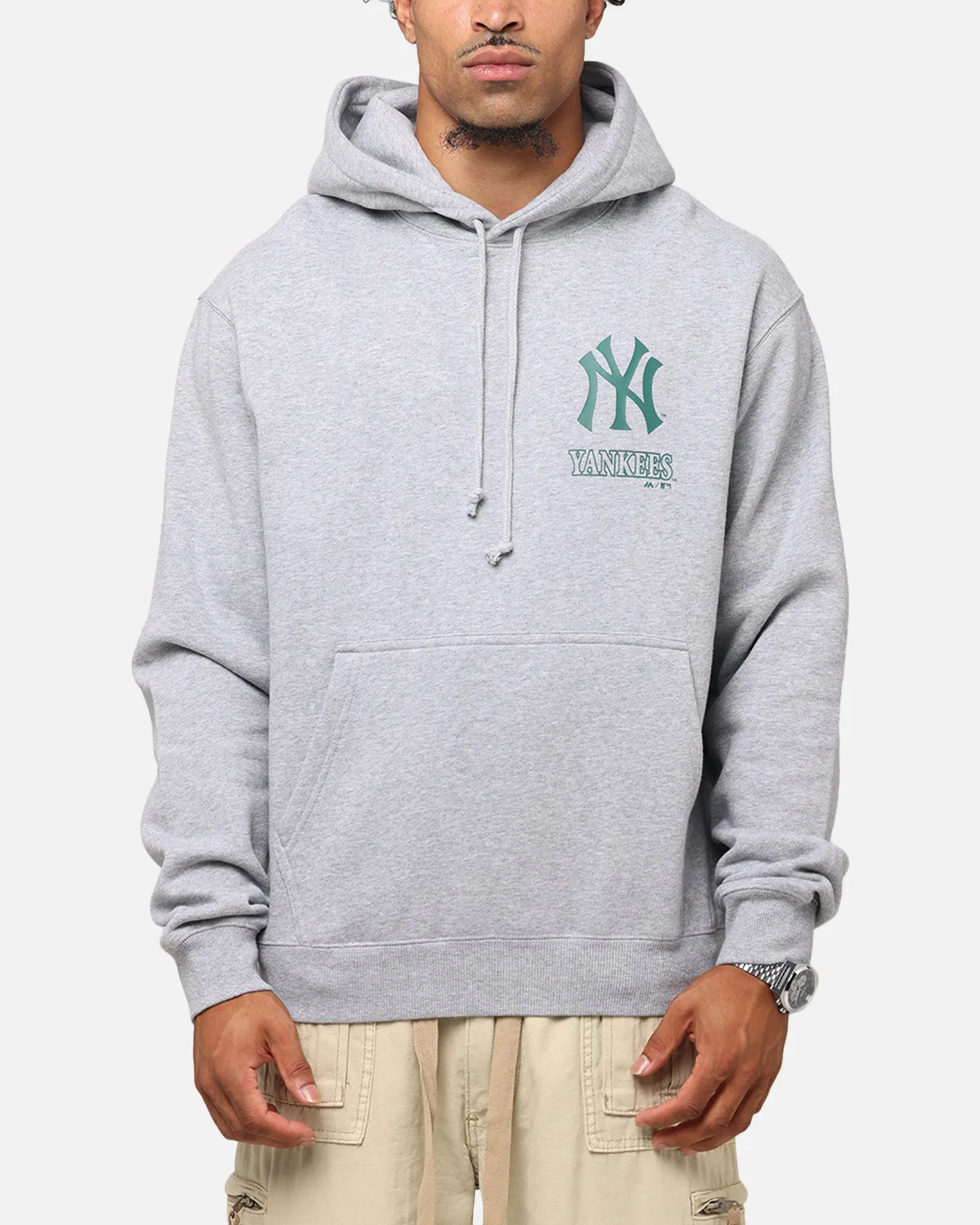 meditation wear Majestic Athletic New York Yankees Murcer Arch Hoodie Grey Marle