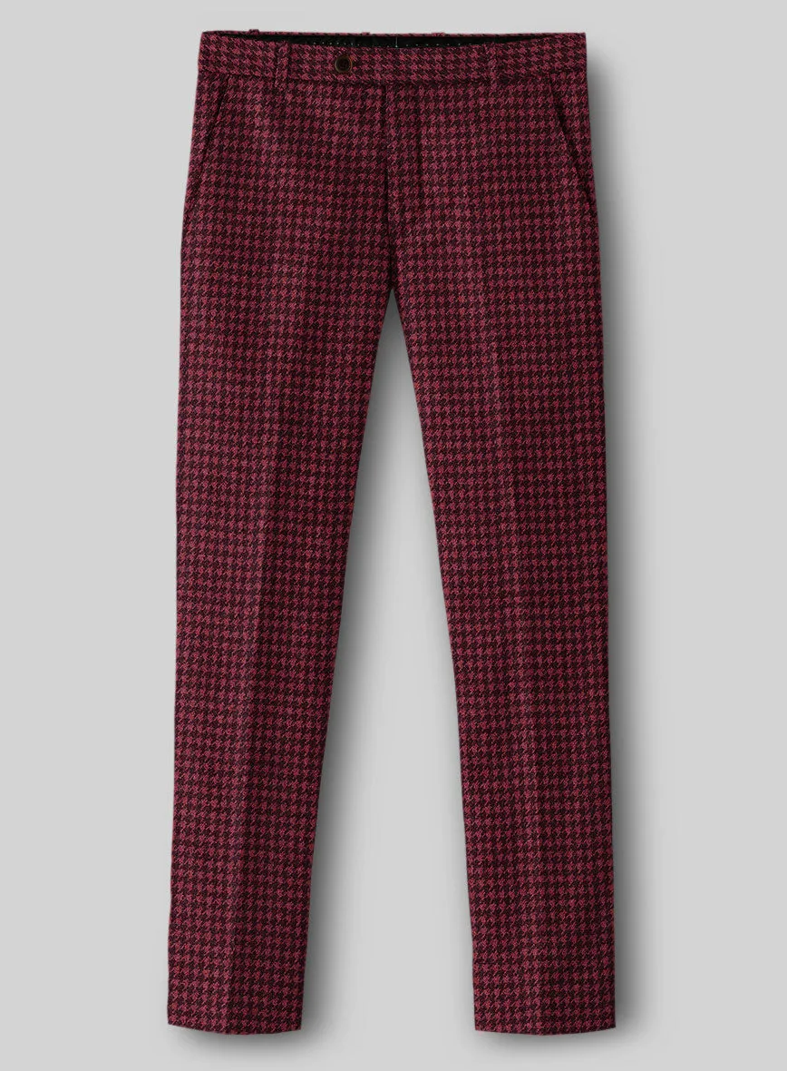 Perfect Layer Chic Style Italian Cerise Houndstooth Tweed Pants