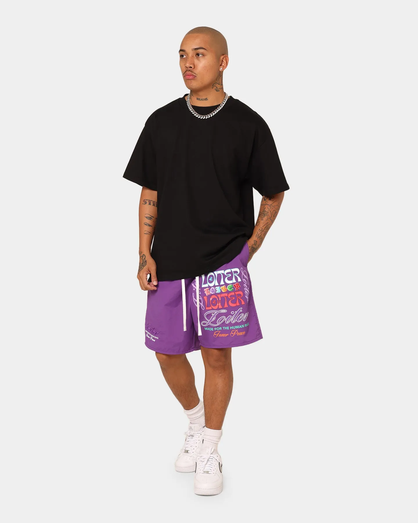 relaxed shape denim material Loiter Forbidden Walk Shorts Purple