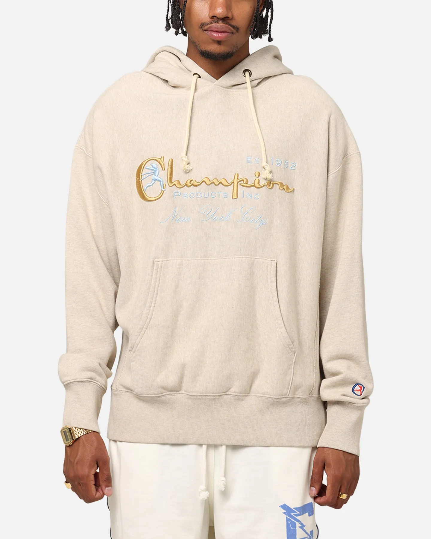 full zip Champion Vintage Logo Sweatshirt Hoodie Oatmeal Heather
