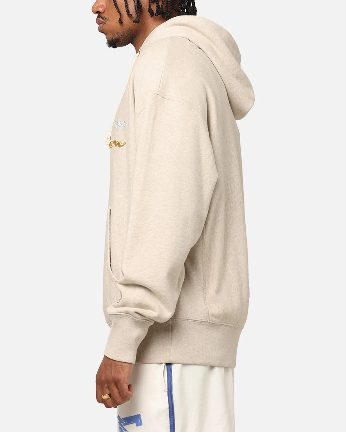 Pearl details Champion Vintage Logo Sweatshirt Hoodie Oatmeal Heather