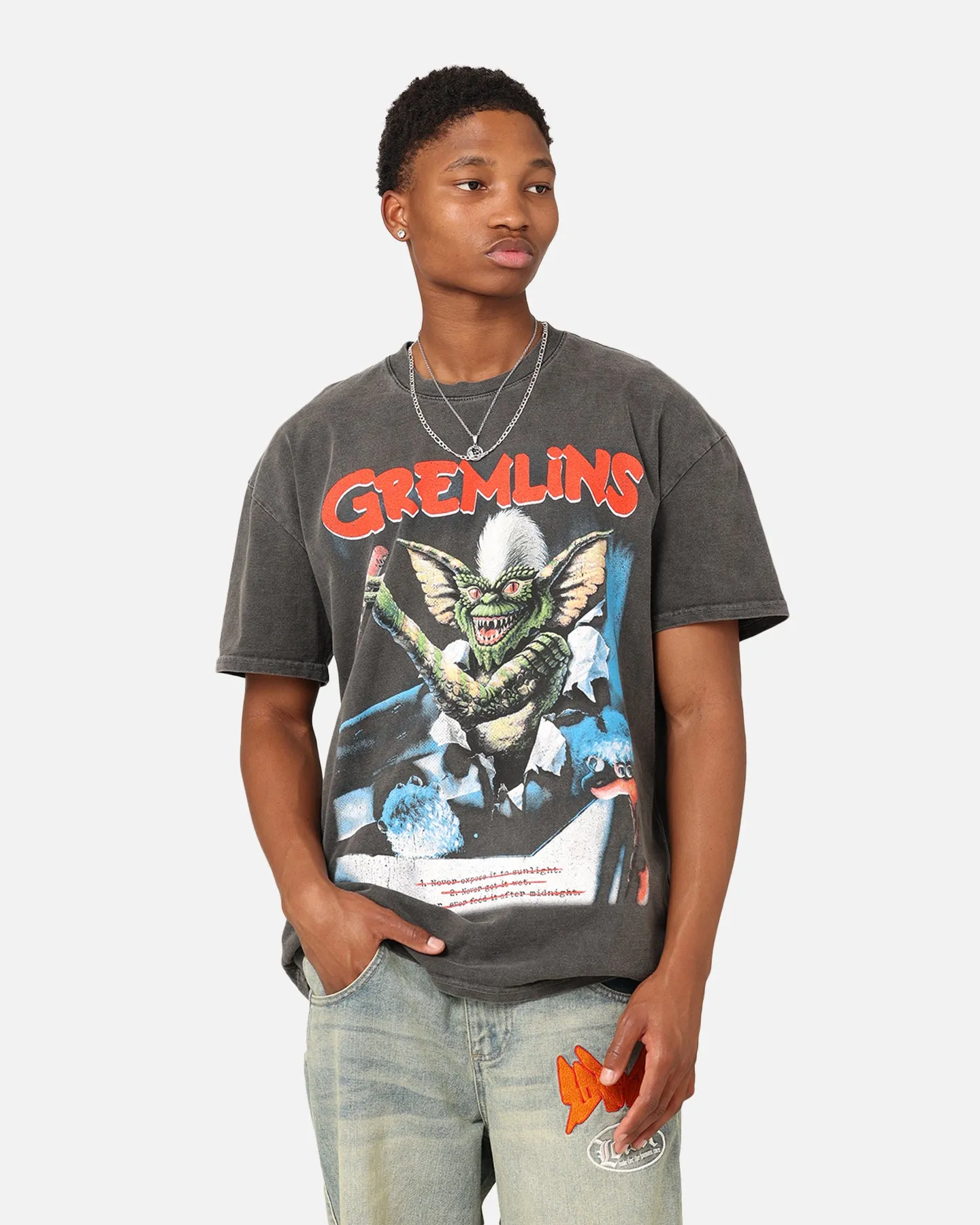 American Thrift X Gremlins Vintage Heavyweight T-Shirt Black Wash Basic Layering ZeroDistressFinish