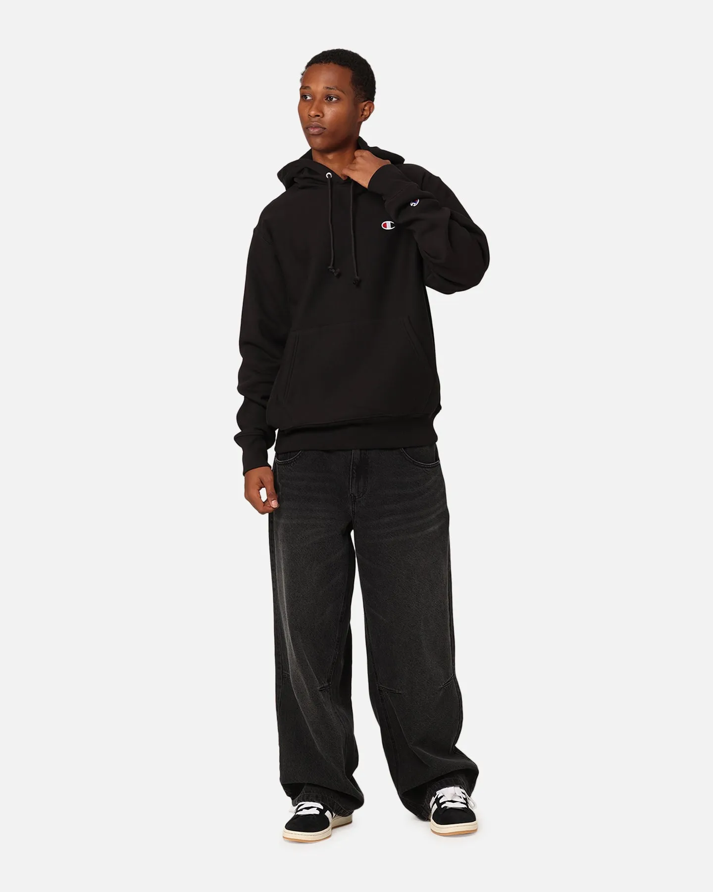 Champion Reverse Weave Small C Hoodie Black Winter Fashion