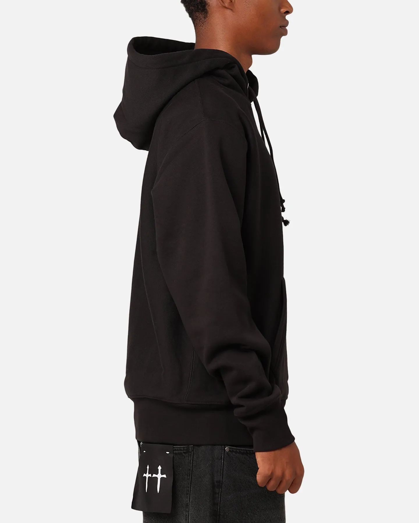 Champion Reverse Weave Small C Hoodie Black Fringe details