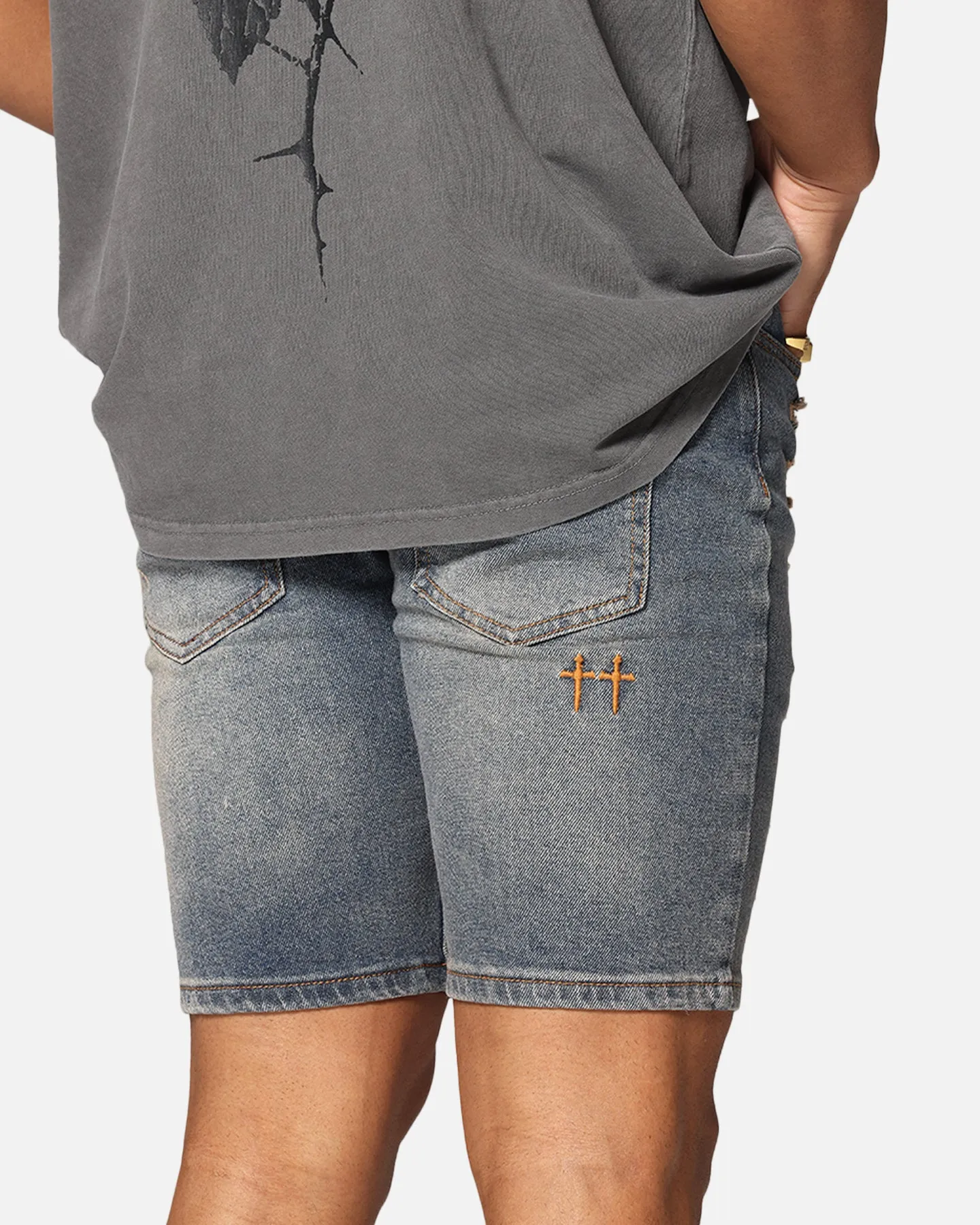 Casual Design Reinforced Seams Saint Morta Dynasty Thrash V2 Denim Shorts Dirty Denim