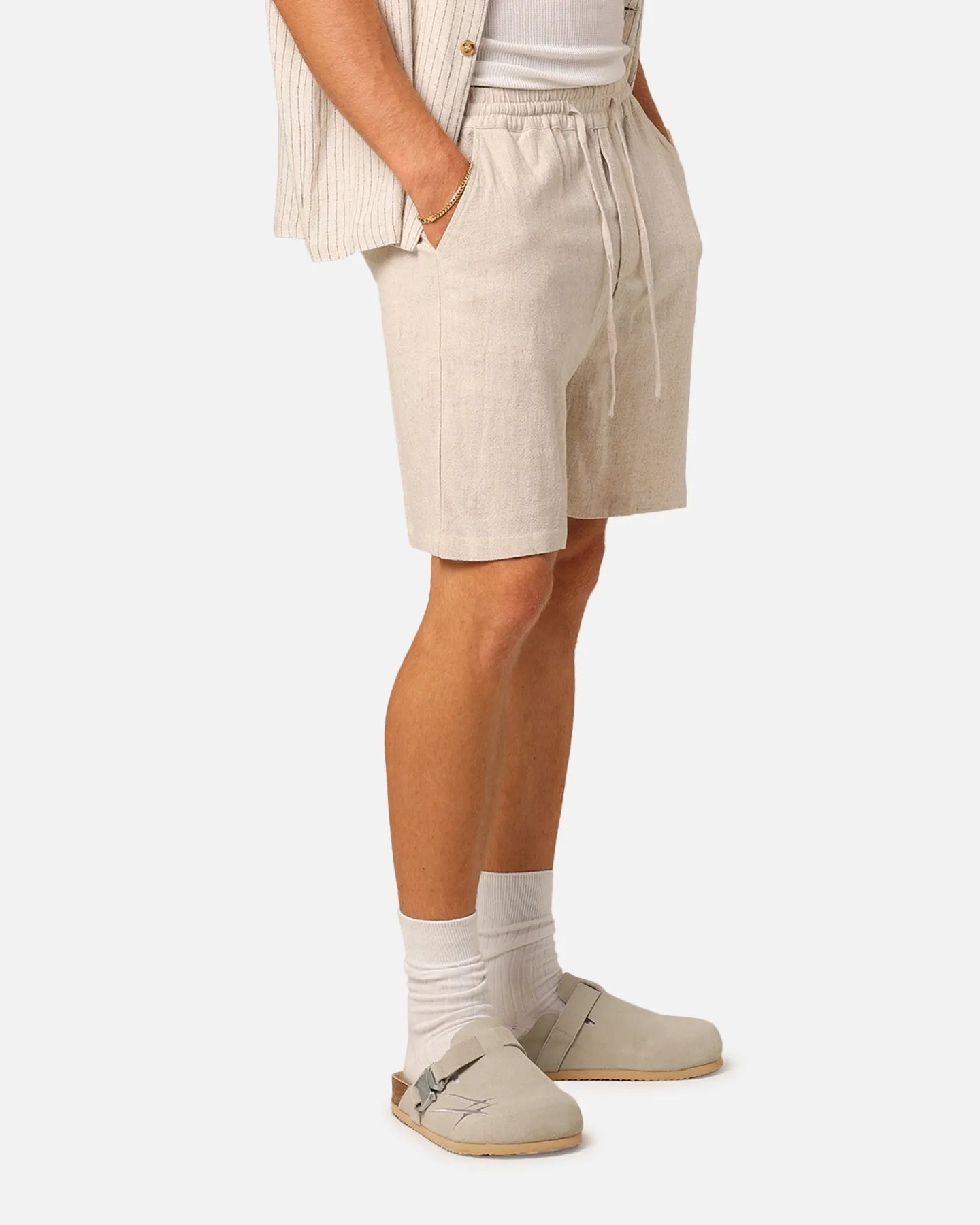 XXIII Ezrah Linen Shorts Oatmeal Multi Pocket Design