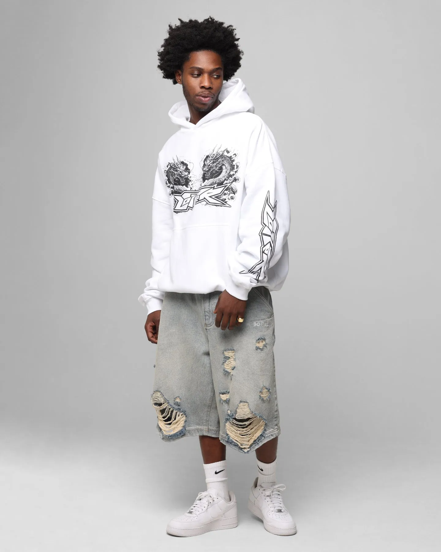 Floral Print Chipmunk like Loiter Draco Born Hoodie White