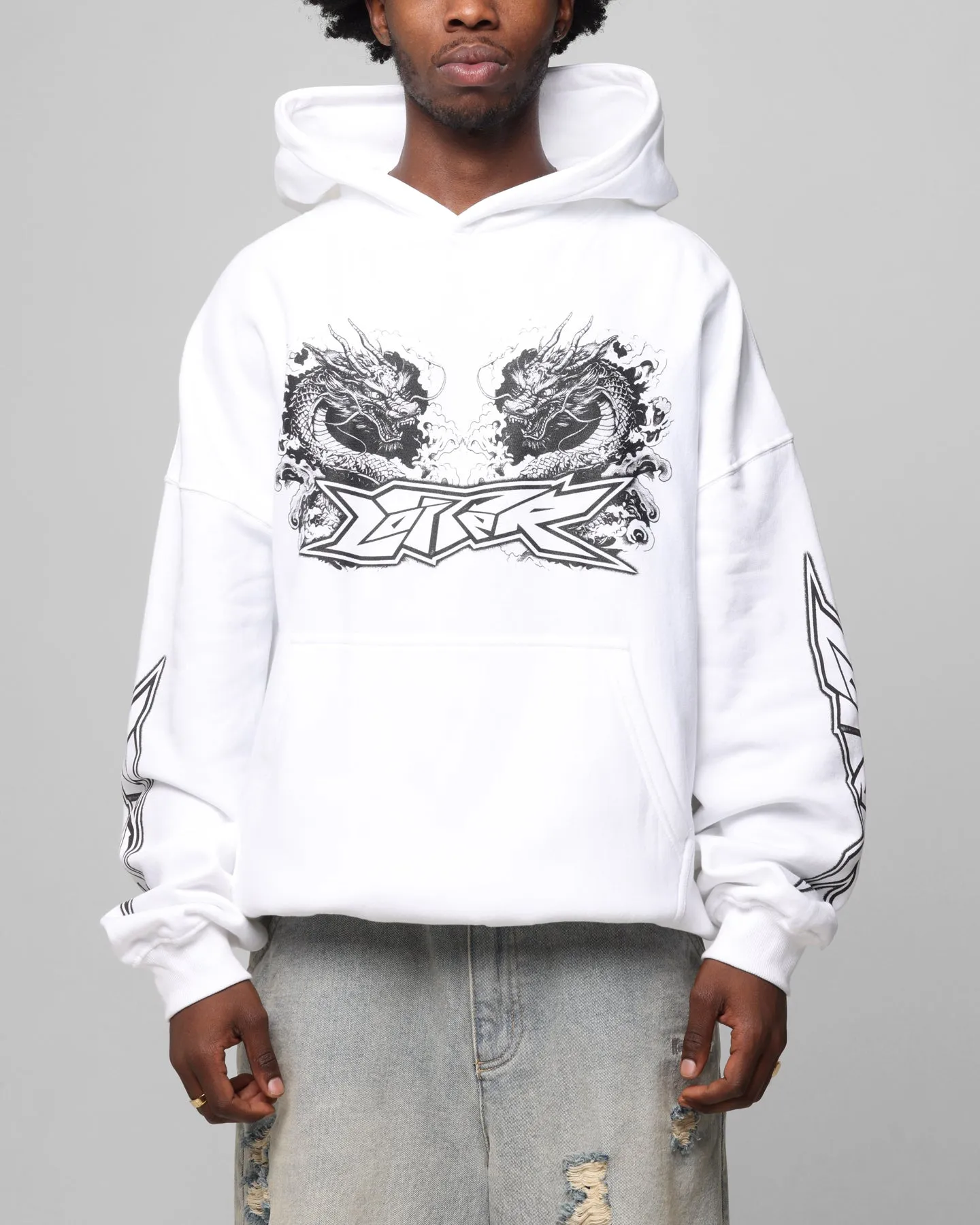Retro Style Stylish Detail Loiter Draco Born Hoodie White