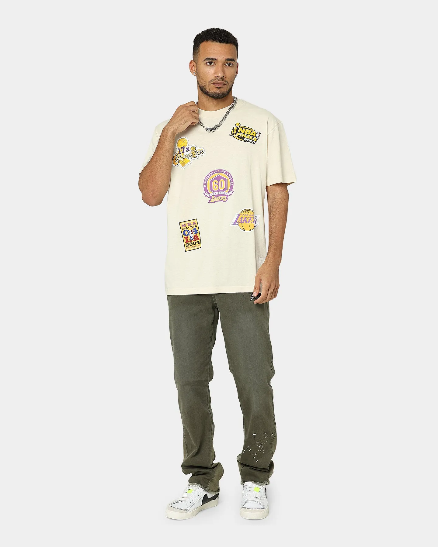 Formal Elegance Versatile Style Mitchell & Ness Los Angeles Lakers Flight T-Shirt Faded Khaki