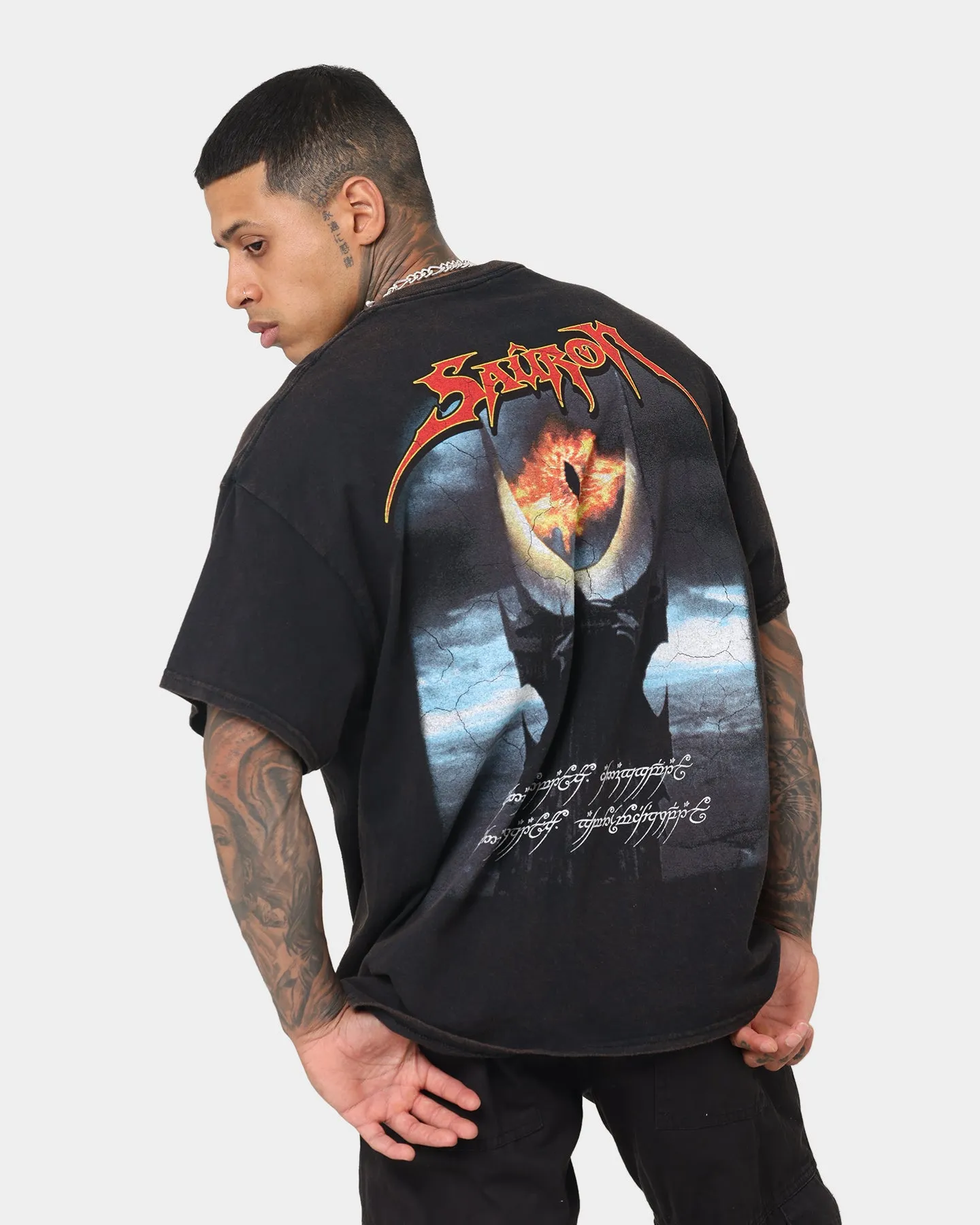 American Thrift X The Lord Of The Rings Sauron Vintage T-Shirt Black Wash Polka Dot Pattern