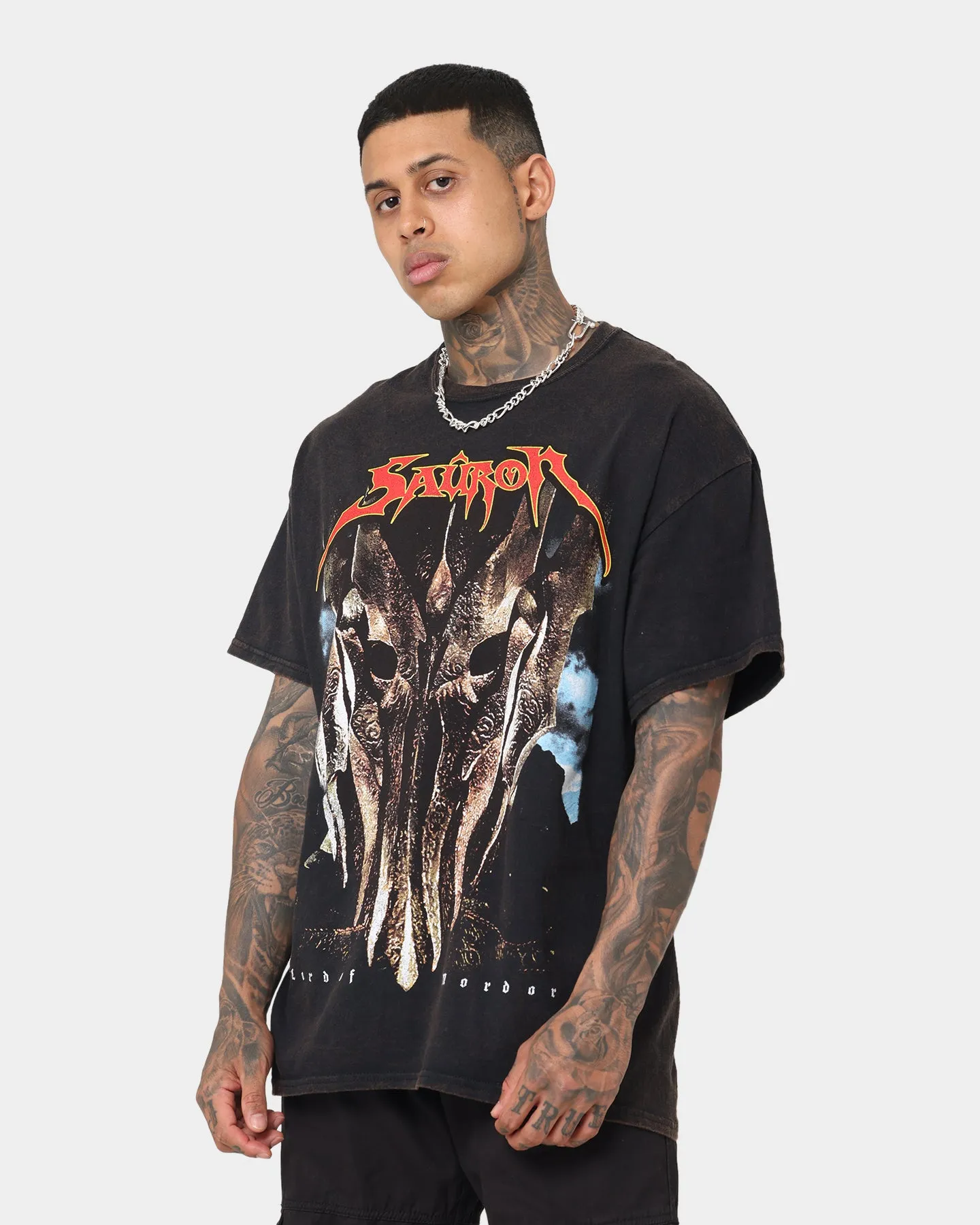 Soft Feel American Thrift X The Lord Of The Rings Sauron Vintage T-Shirt Black Wash