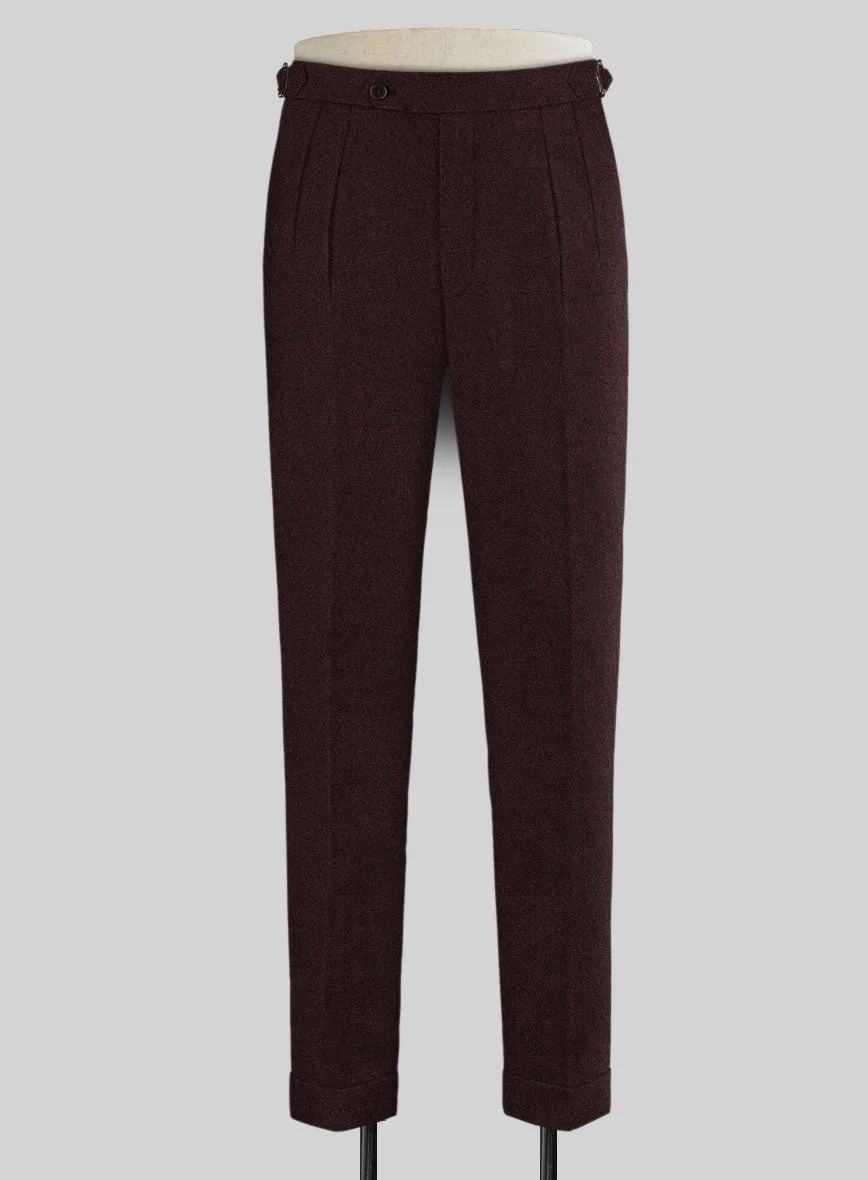 Casual Style Luxury Wearable Light Weight Melange Wine Highland Tweed Trousers