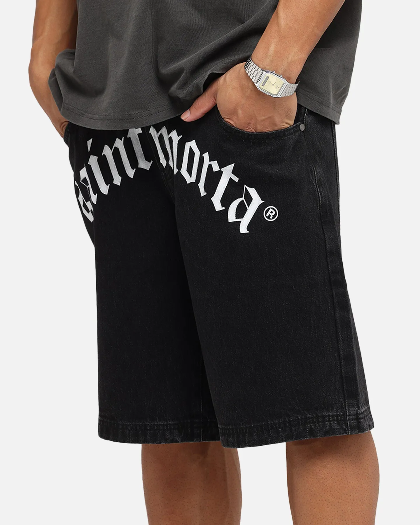 All-Day Wear Saint Morta Amplus Gothic Denim Jort Shorts Black Shadow