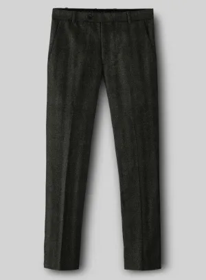 Italian Wide Herringbone Dark Green Tweed Pants tailored look refined design