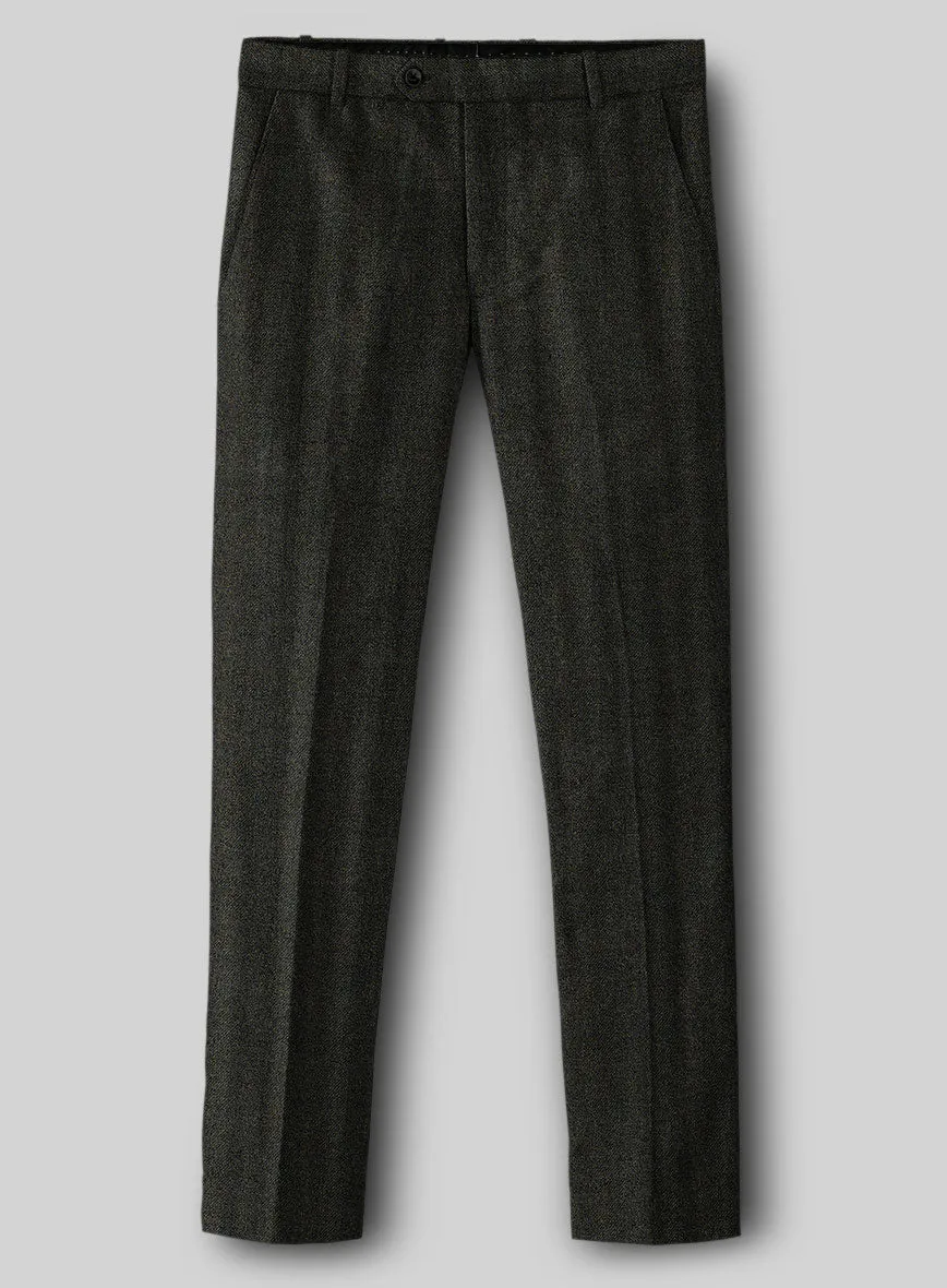 Italian Wide Herringbone Dark Green Tweed Pants tailored look refined design