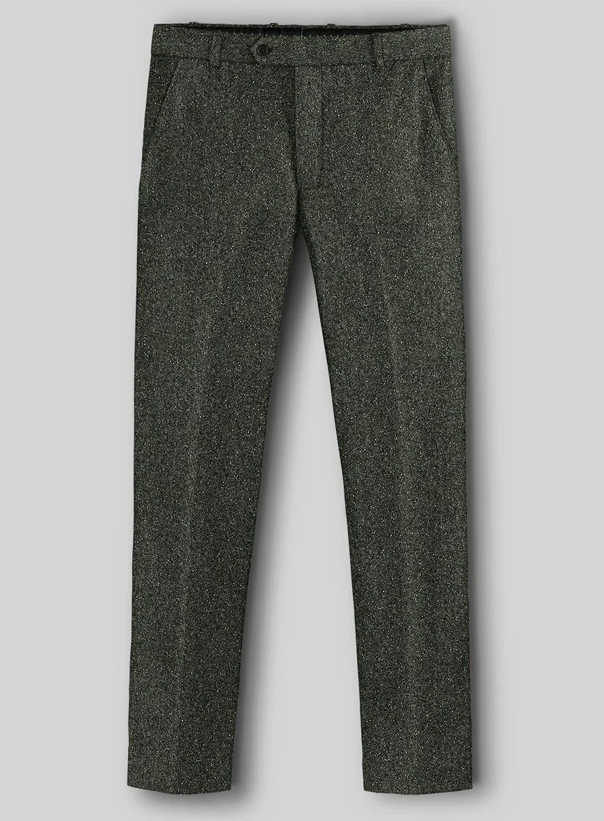 Elegant Wear Formal Style Dark Olive Flecks Donegal Tweed Pants