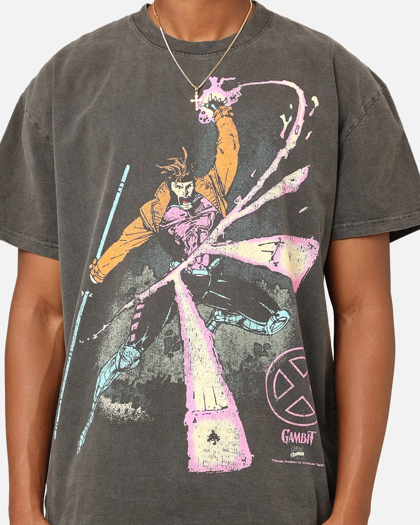 Marvel X-Men Gambit Heavyweight T-Shirt Black Wash Simple and Light Minimalist Look