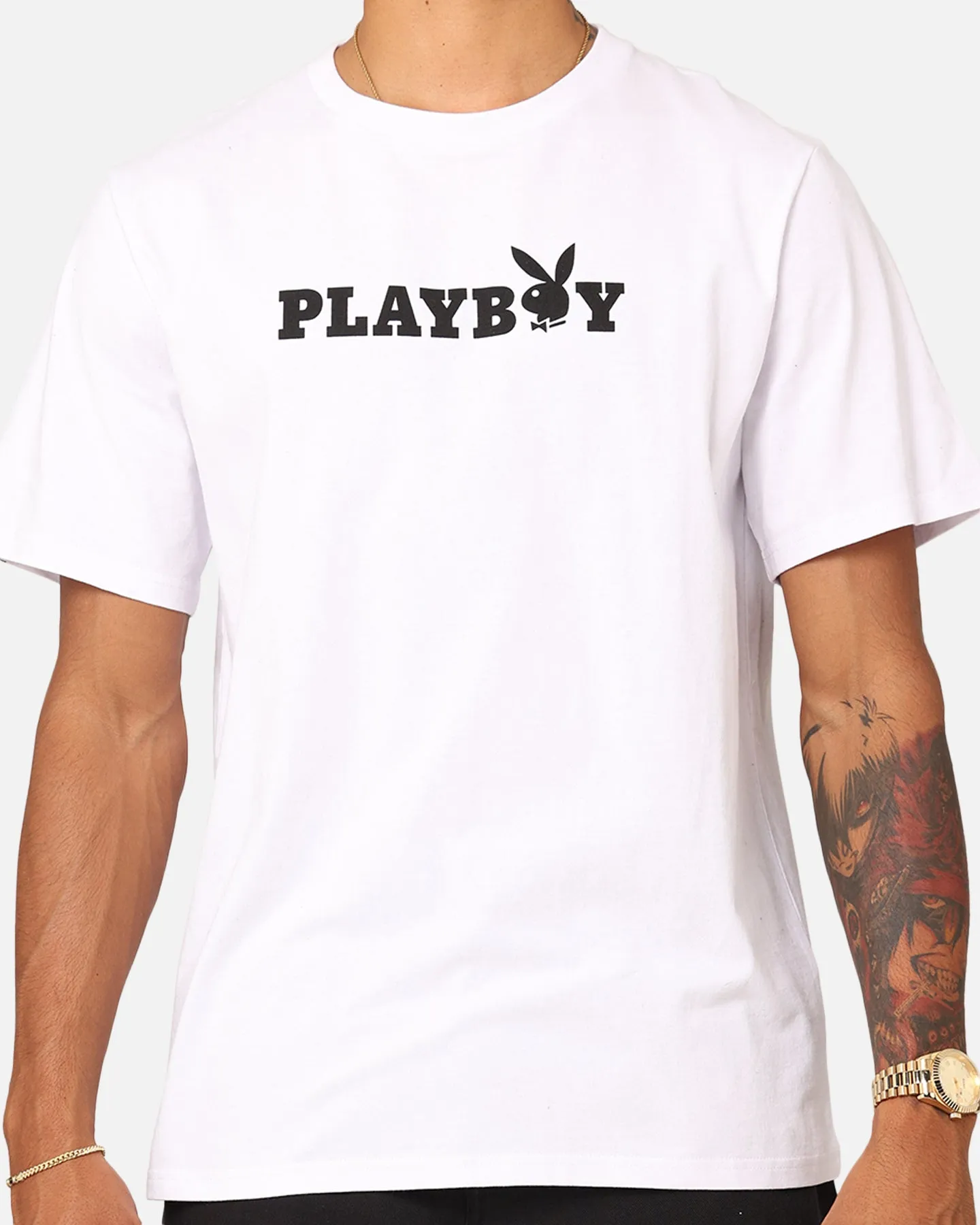 Stylish and Relaxed Vintage Wash Playboy Playboy Bunny O T-Shirt White