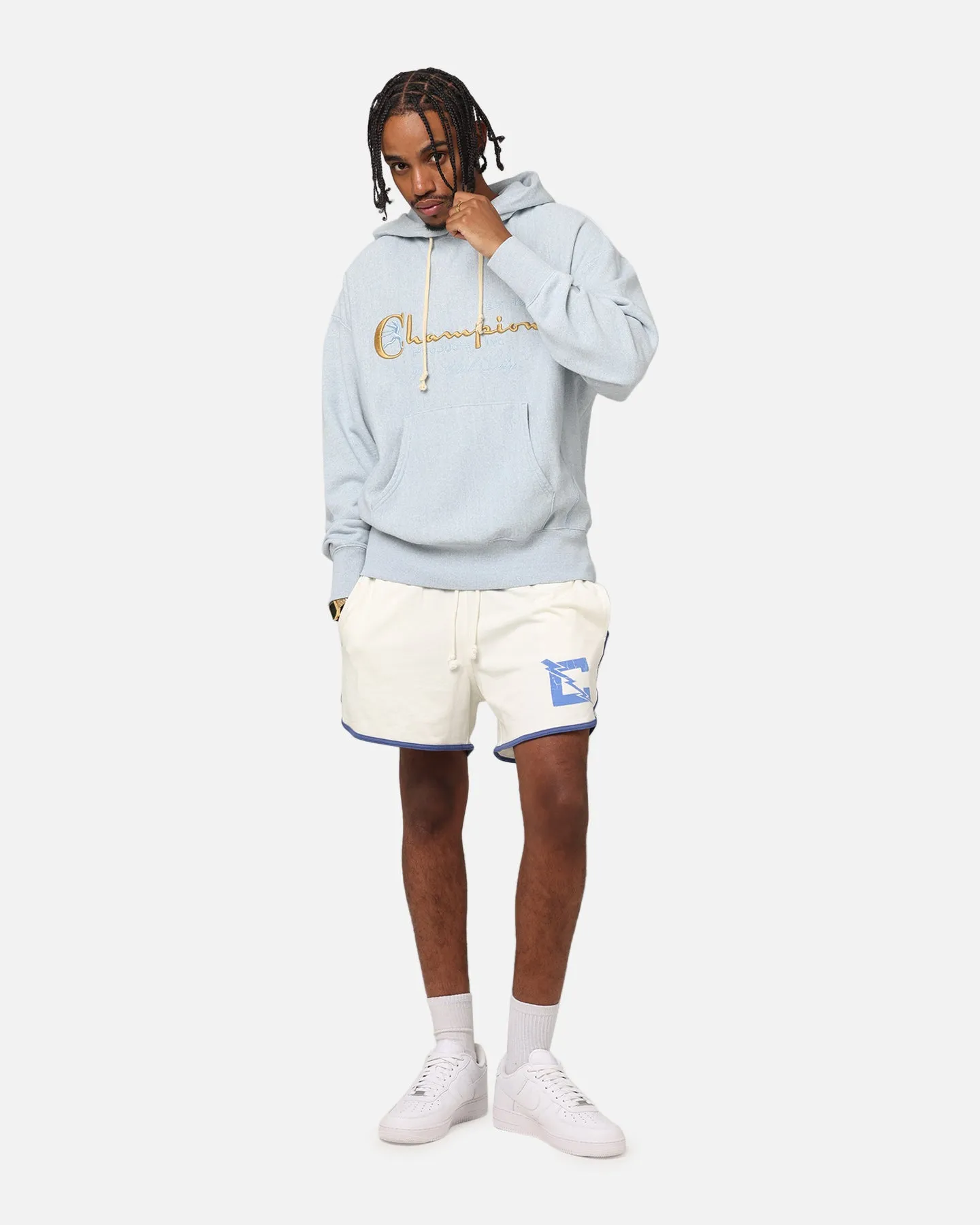Champion Vintage Logo Sweatshirt Hoodie Oxford Grey Heather Stylish Comfort