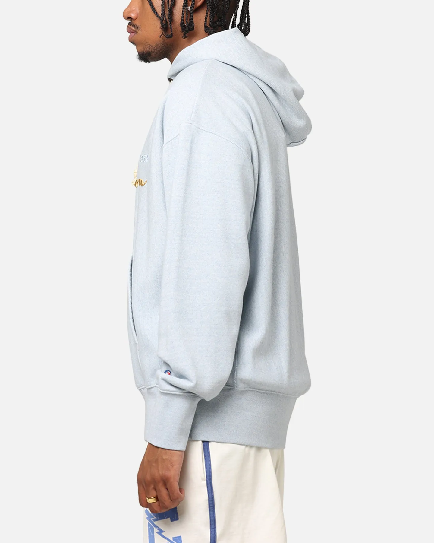 Champion Vintage Logo Sweatshirt Hoodie Oxford Grey Heather Outdoor Scene Bilby like