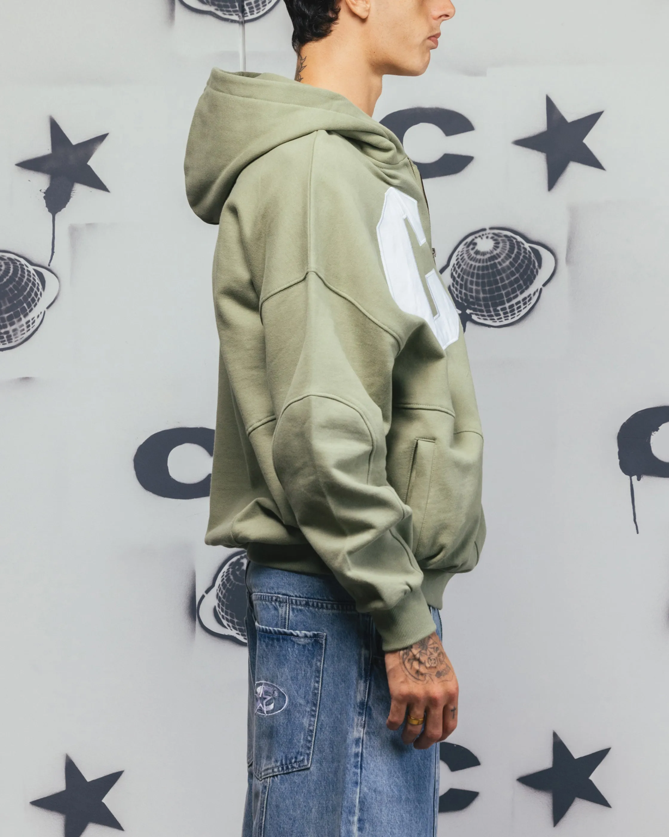 Beaded embellishments Street Gear Carre Legacy Panelled Zip Hoodie Green