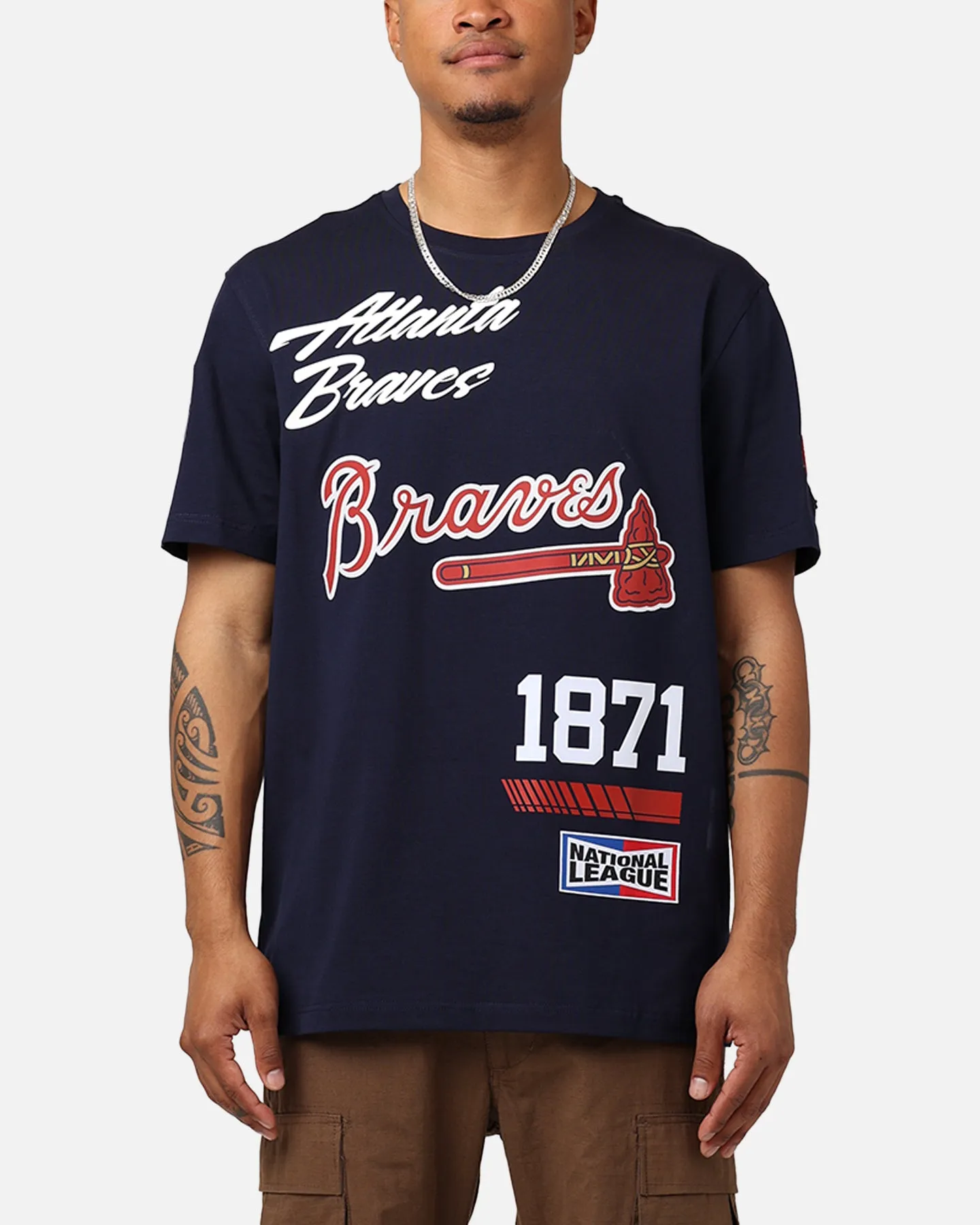 Pro Standard Atlanta Braves Fast Lane SJ T-Shirt Midnight Navy Sporty Style Hygroscopic Fiber