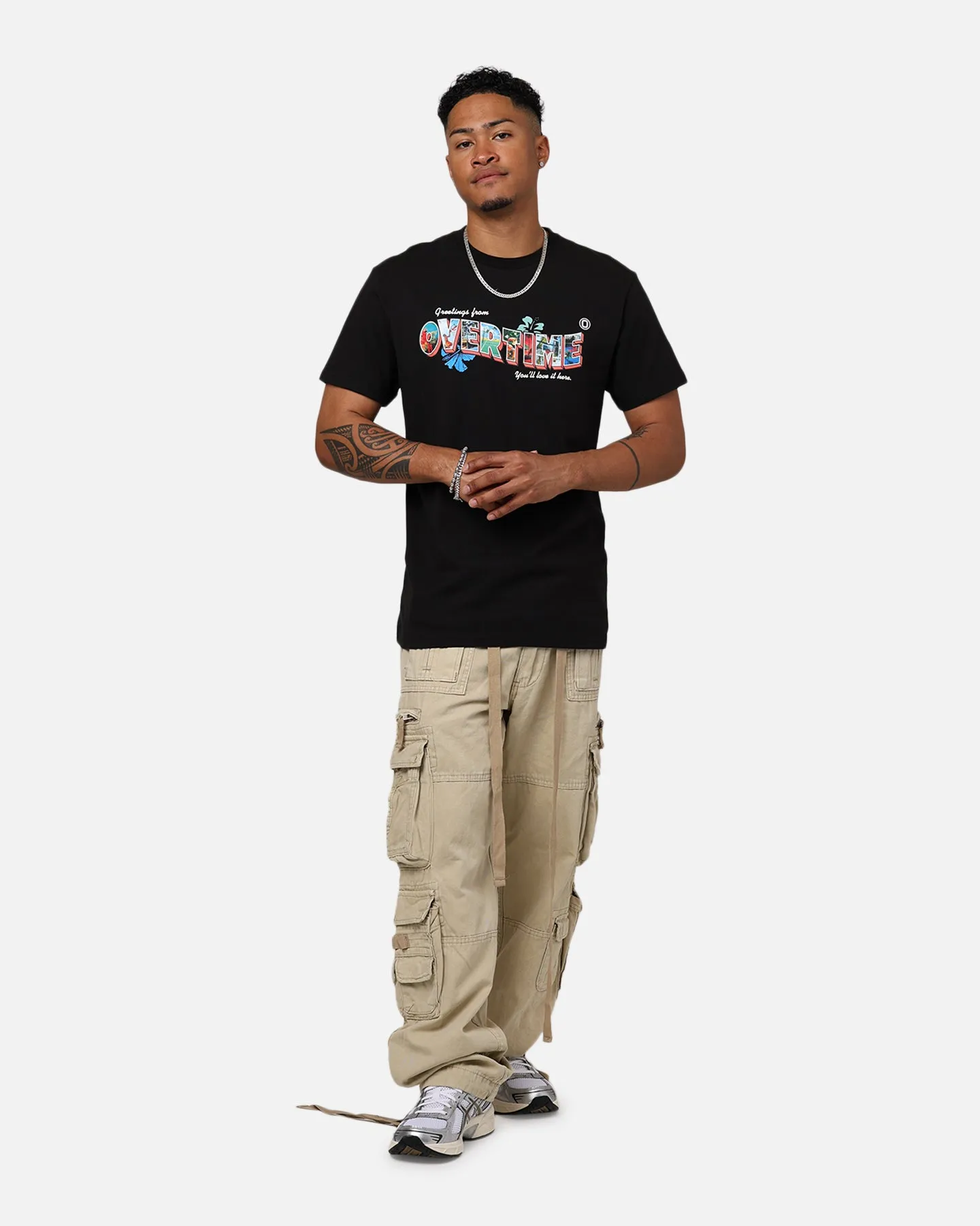 MoistureWicking Technology Street Style Trend Overtime Greetings T-Shirt Black