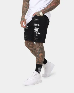 Stay Fresh Saint Morta Lil Uzi Distressed Denim Shorts Vintage Black