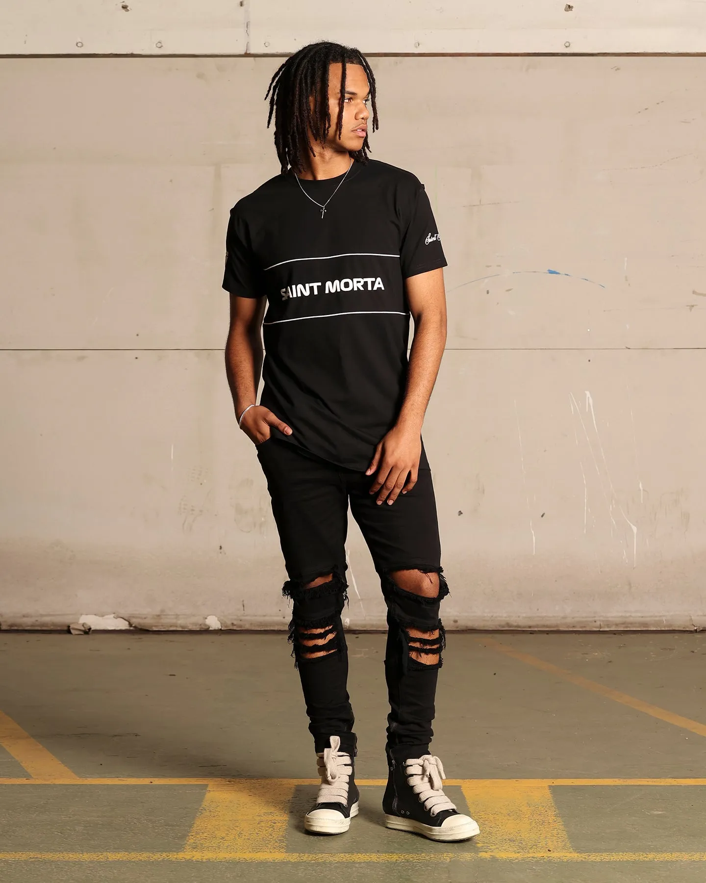 Saint Morta Moto Lafayette T-Shirt Black/White Lightweight Design