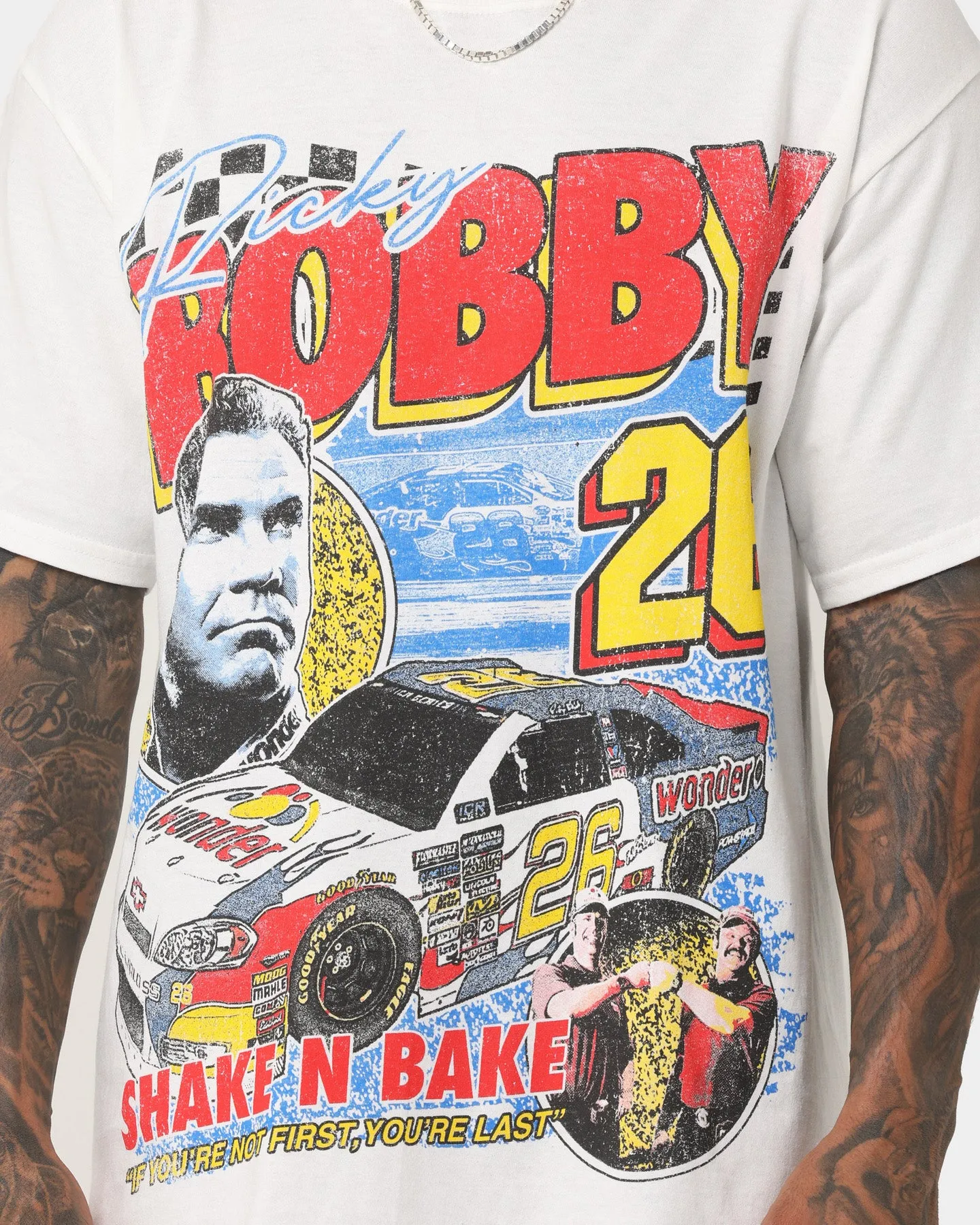 Stretchable Armholes Cool Layer Wear Goat Crew Ricky Bobby Racing T-Shirt White