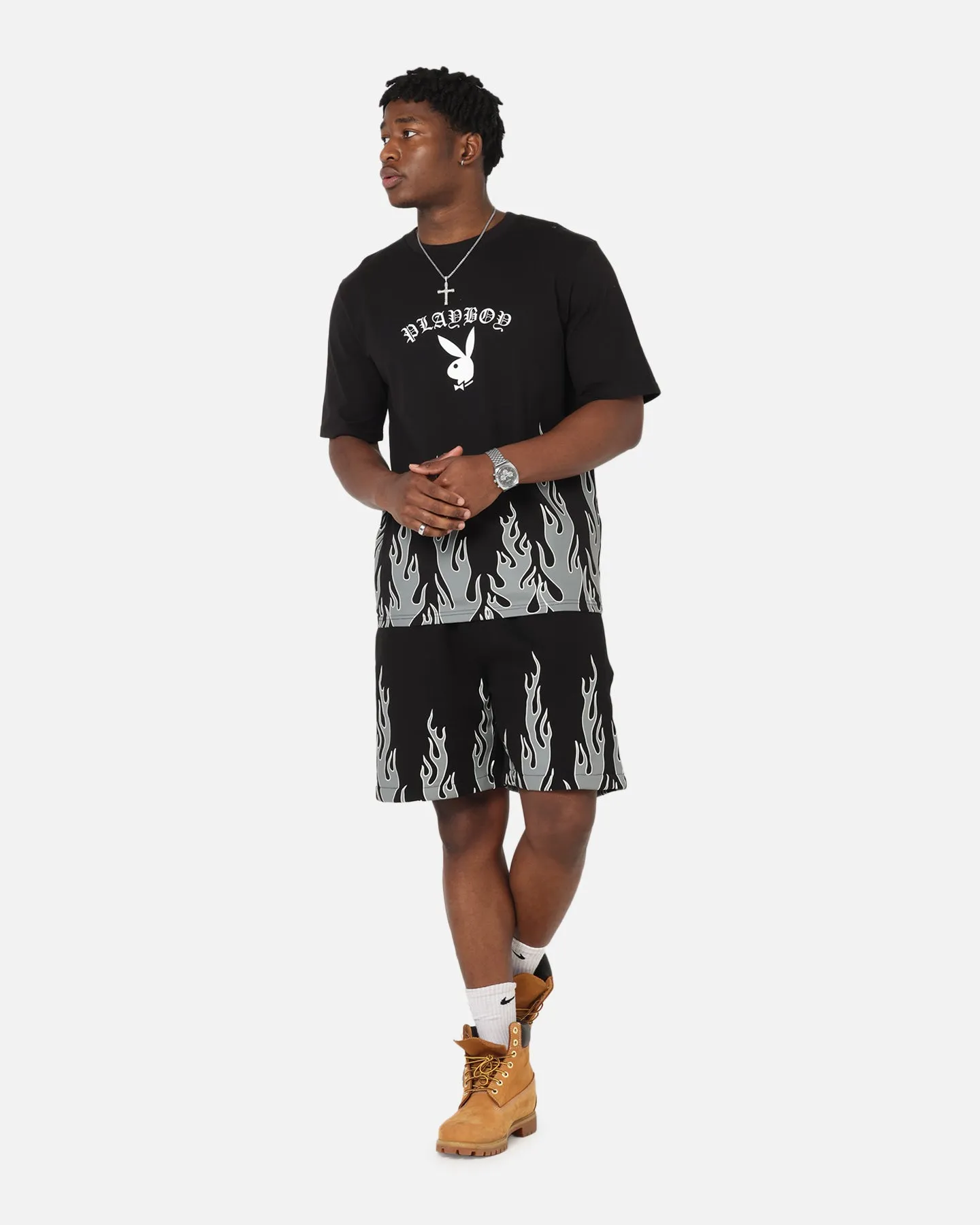 Playboy Gothic Flames Shorts Black Easy Layer Fit