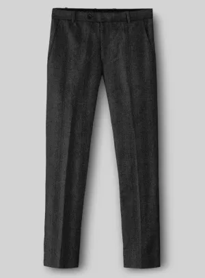 Italian Wide Herringbone Charcoal Tweed Pants Smart Style Wear