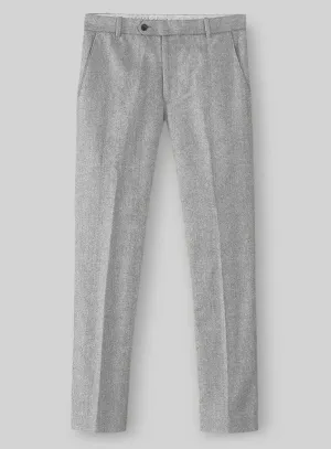 Italian Wide Herringbone Ice Gray Tweed Pants Versatile Fit