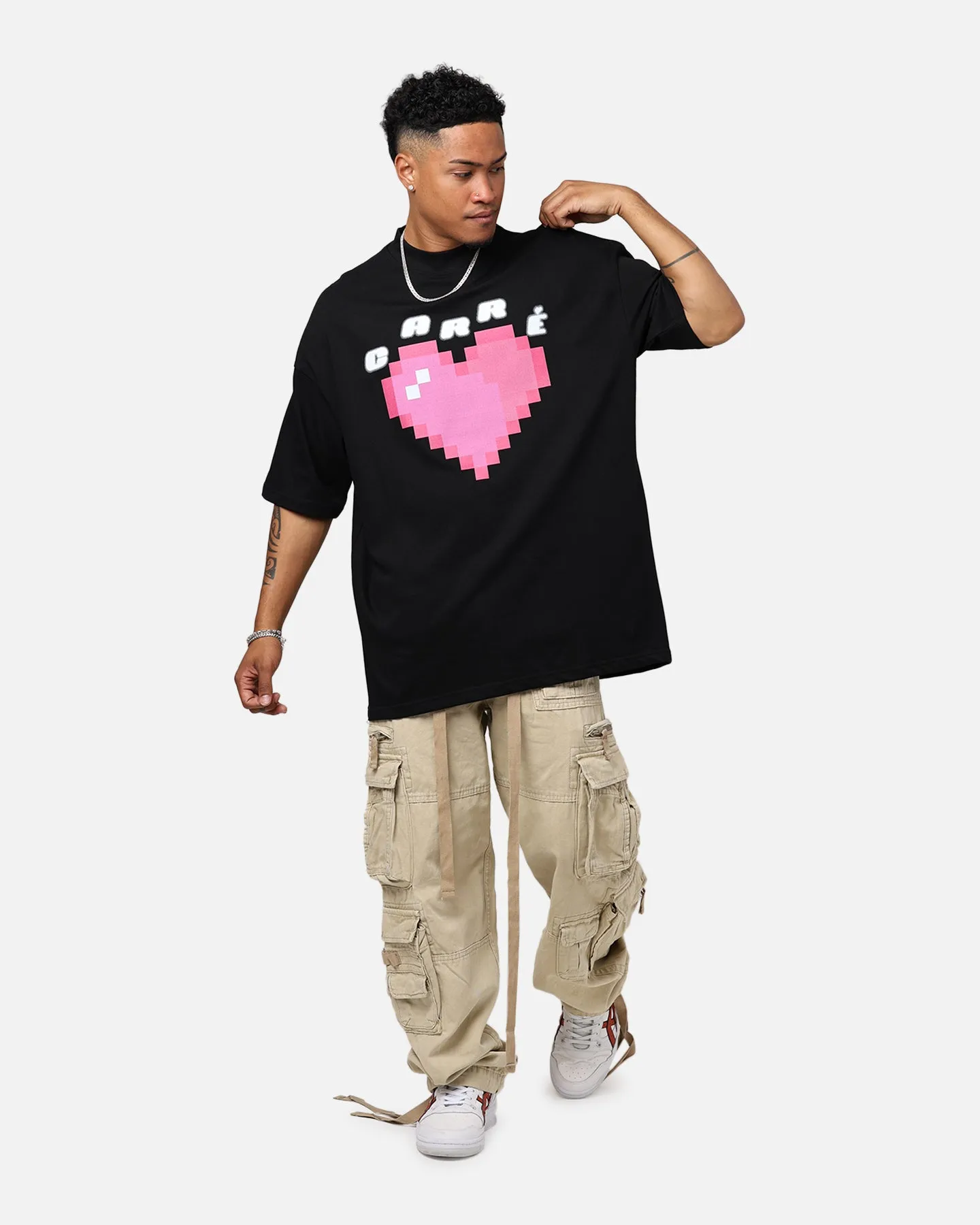 Beaded details Carre Digi Mock T-Shirt Black