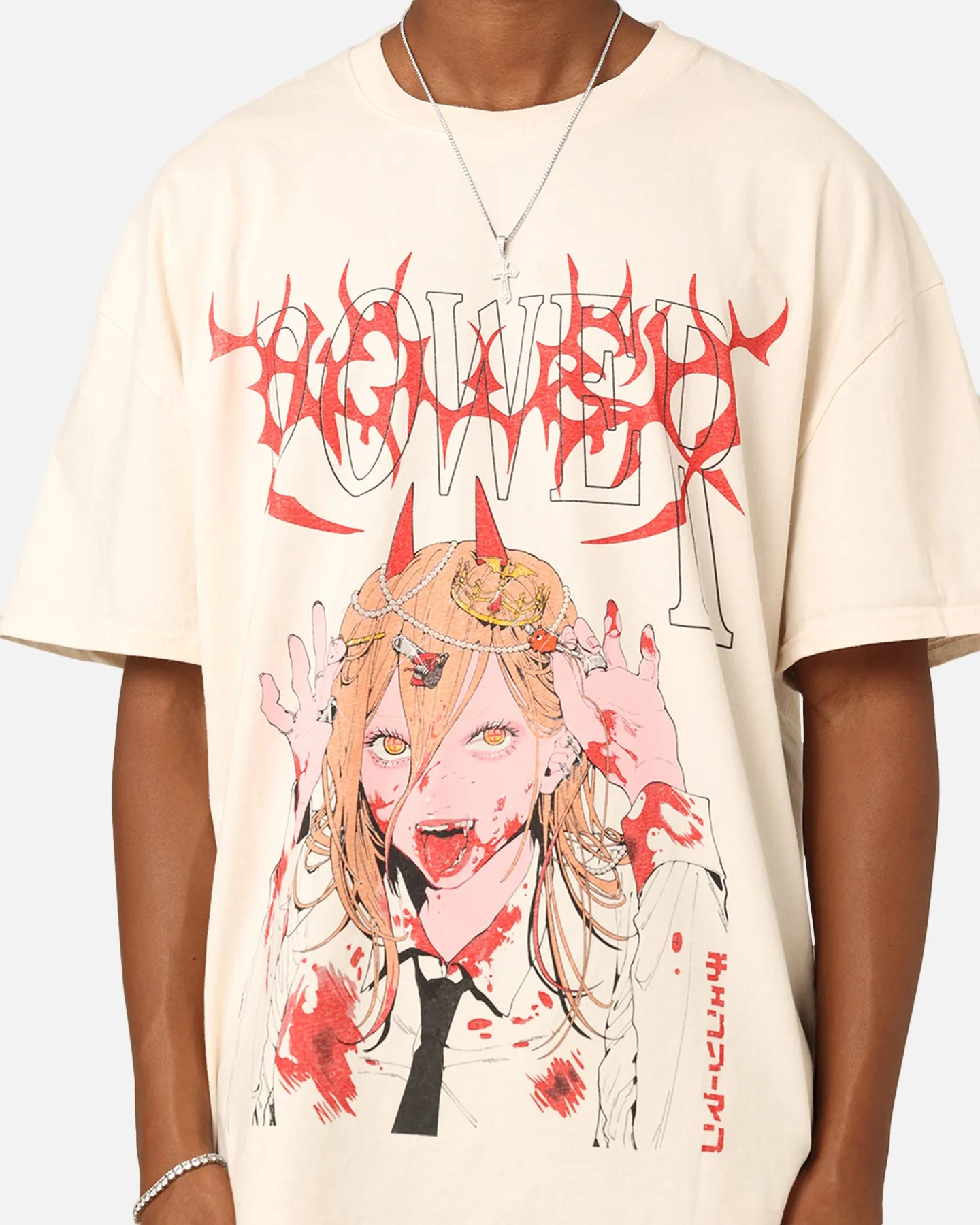 Goat Crew X Chainsaw Man Power Heavyweight T-Shirt Off White Printed design