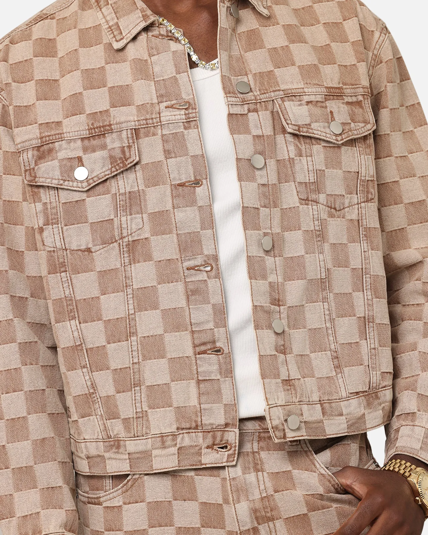 SnapFasteners XXIII Checker Board Trucker Jacket Tan