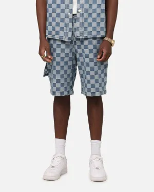 Flexible Gusset Design Easy Fit Design XXIII Checker Board Jort Blue