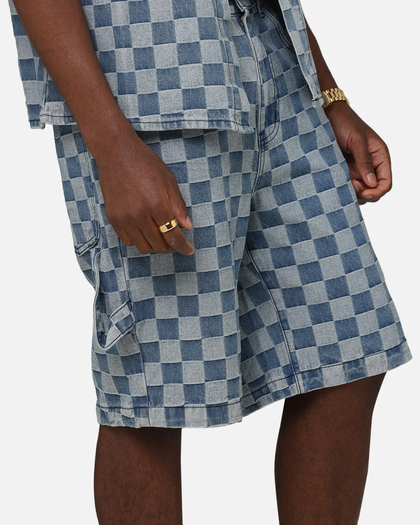 XXIII Checker Board Jort Blue Ventilated Mesh Lining Relaxed Comfort Look