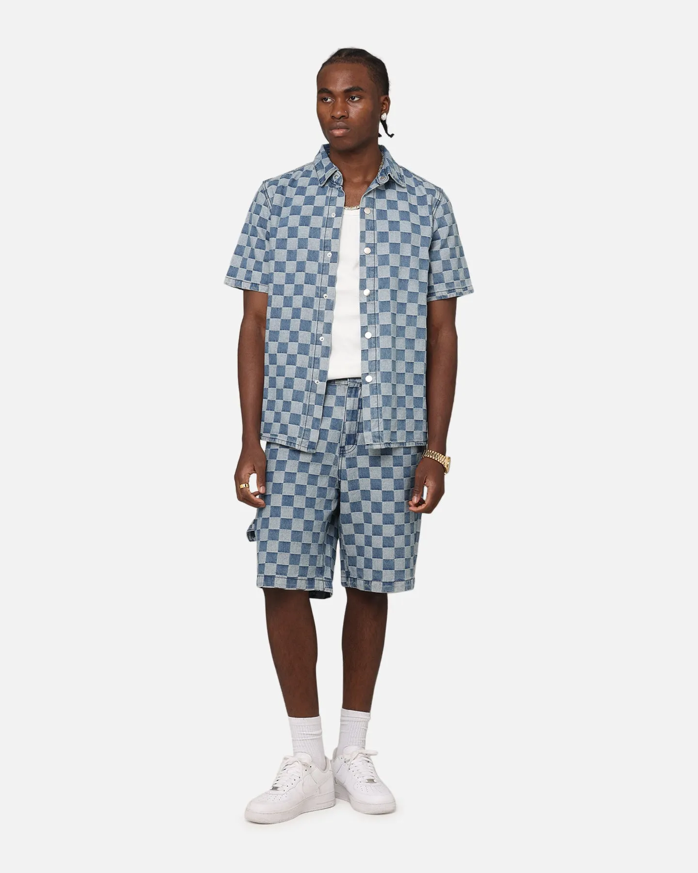 Roomy Fit Comfy Style XXIII Checker Board Jort Blue