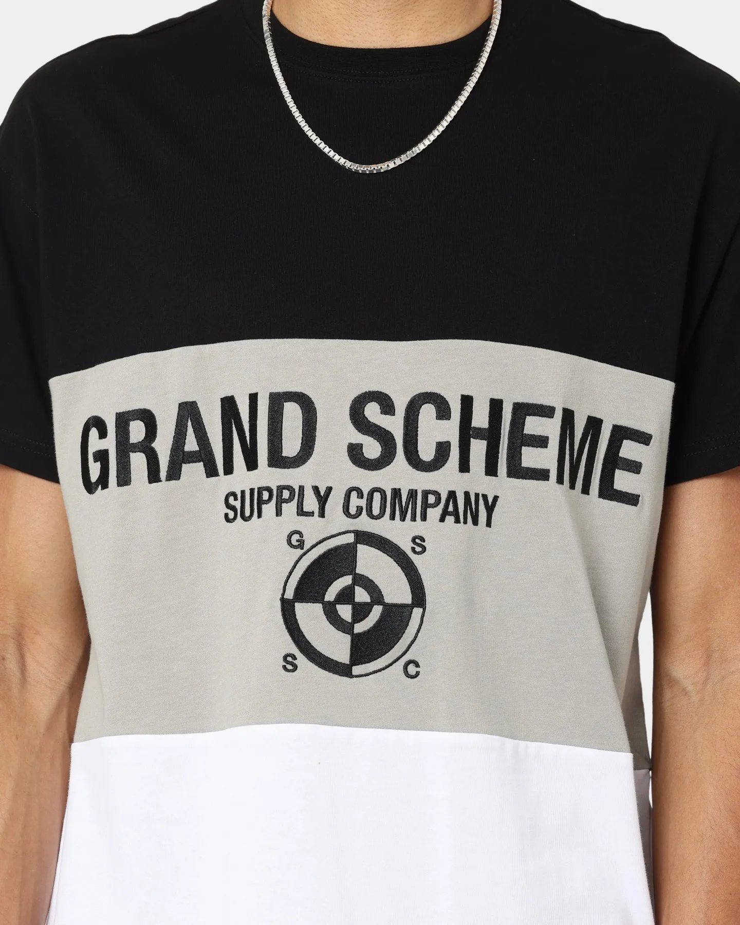 Grand Scheme Colour Block T-Shirt Black/White/Grey Drip Dry Fabric