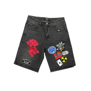 Mixed Emotion 'Danger' Patch Shorts Relaxed Fit Fashionable Look