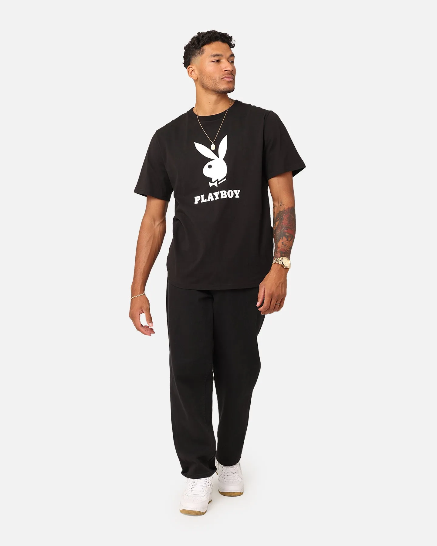 Playboy Playboy Lockup T-Shirt Black Timeless Comfort Wear Friction Free Inner Lining