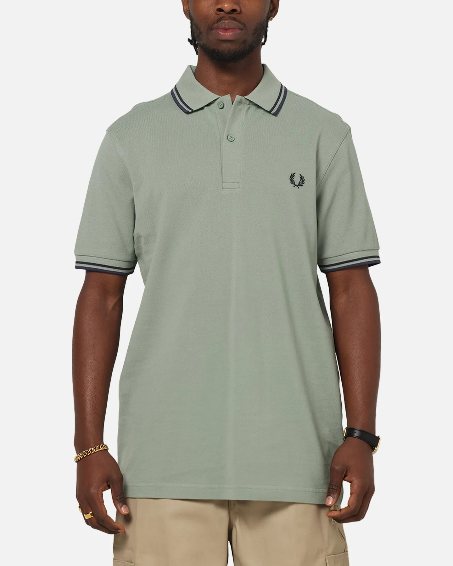 Fred Perry Twin Tipped Polo Shirt Green UV Protection Comfy Layer