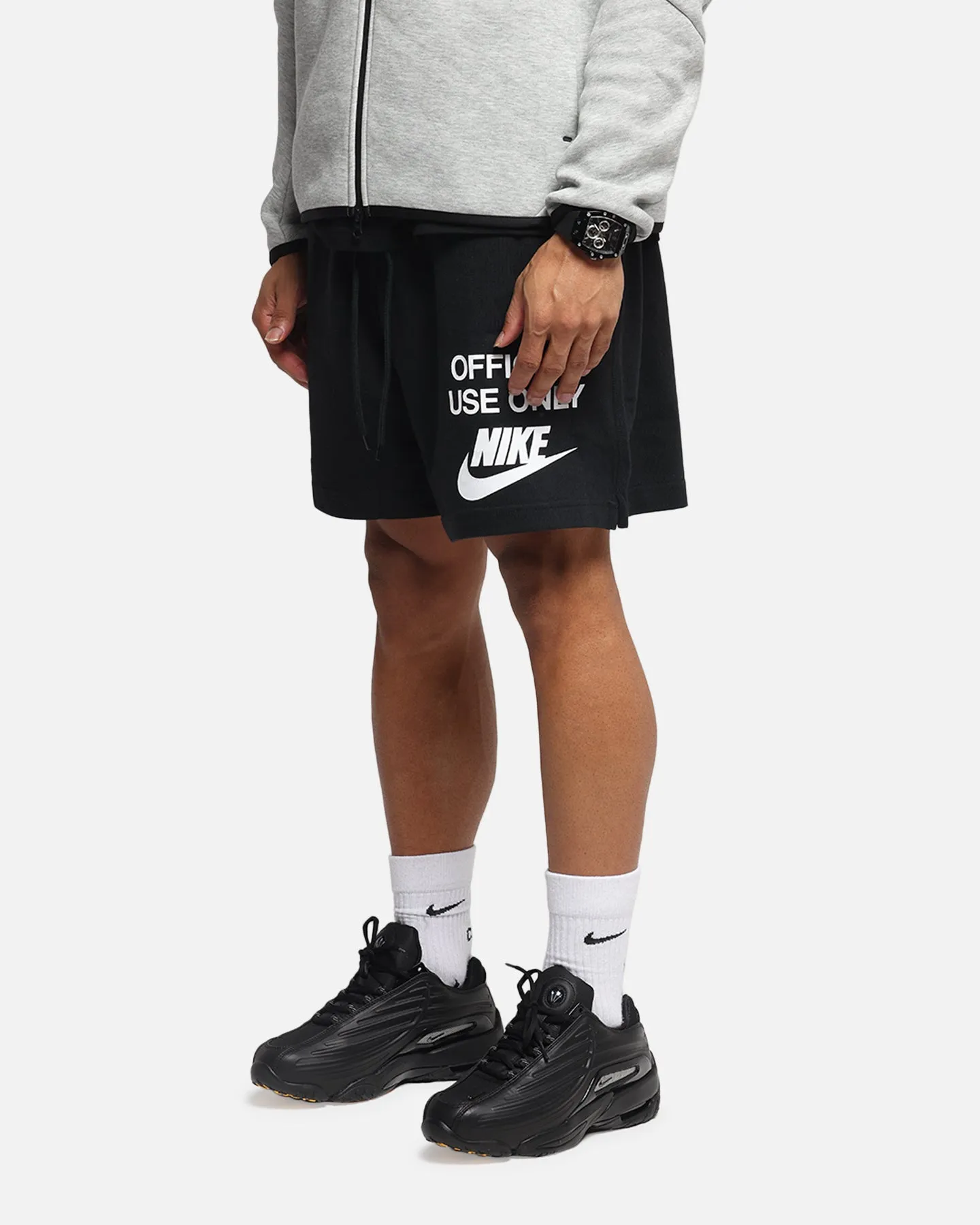 Nike Club Knit Shorts Black/Black/White Yarn Dyed Pattern dress shirt