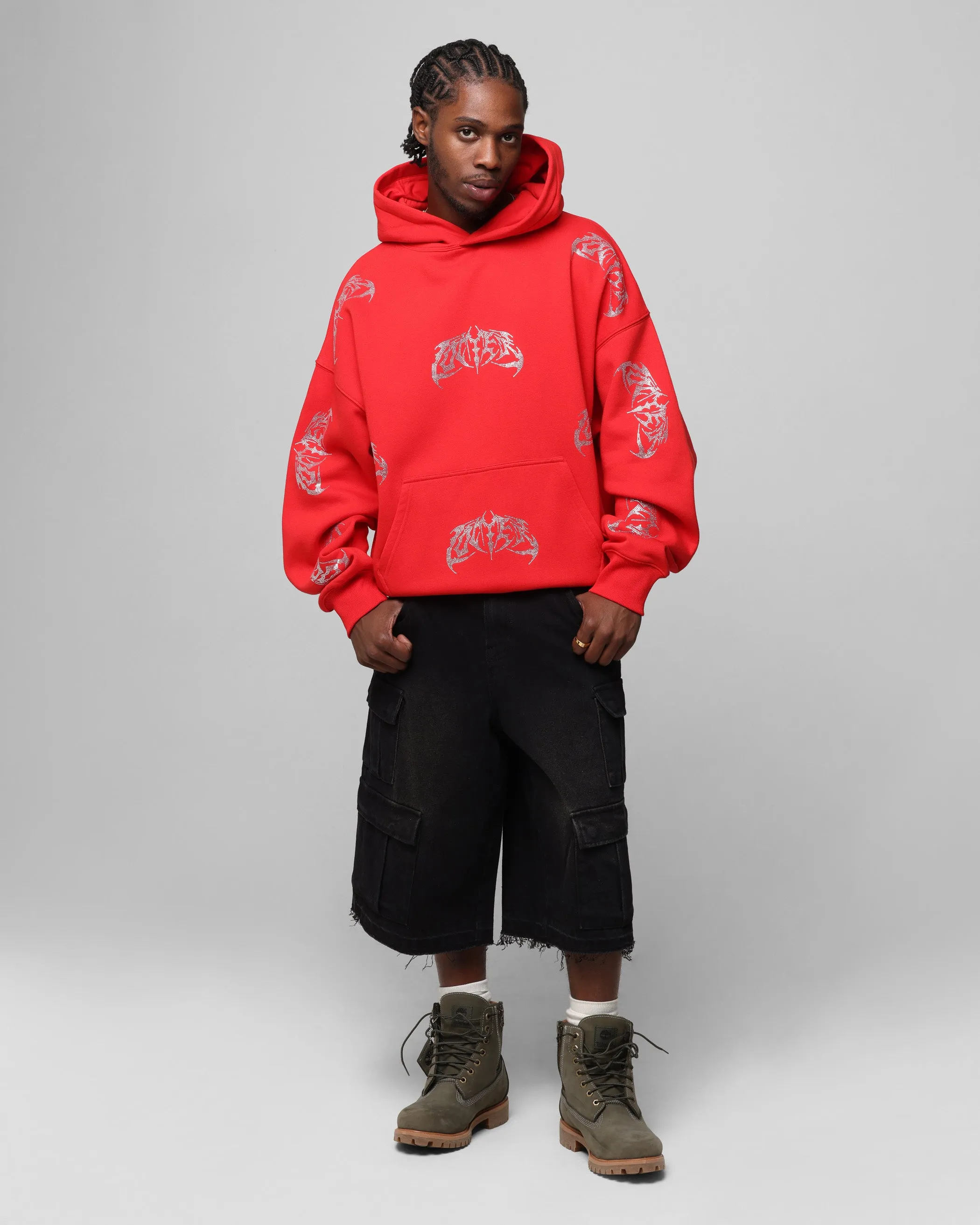 Australian style Loiter Metal Rhinestone Hoodie Red