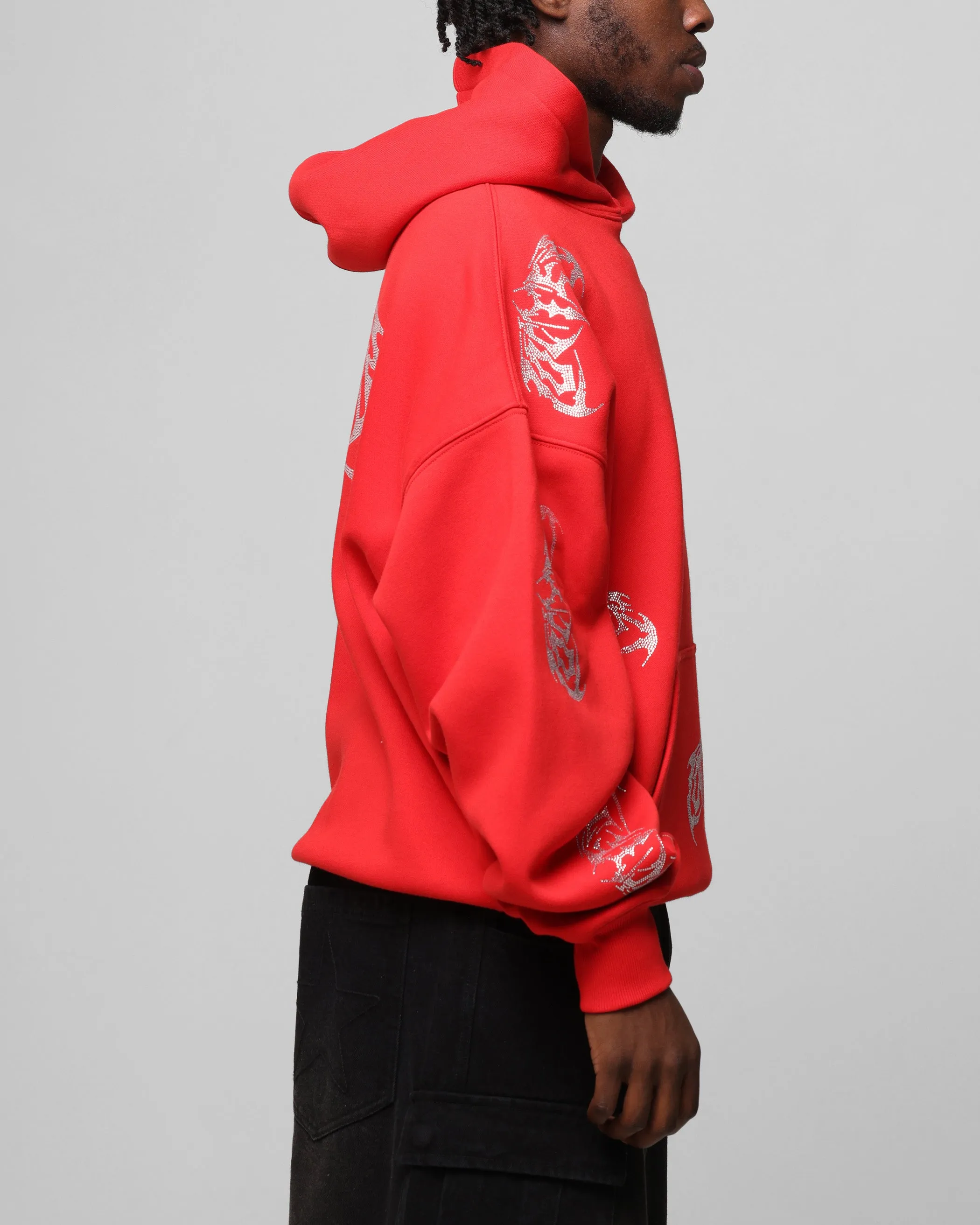 Warm Street Loiter Metal Rhinestone Hoodie Red